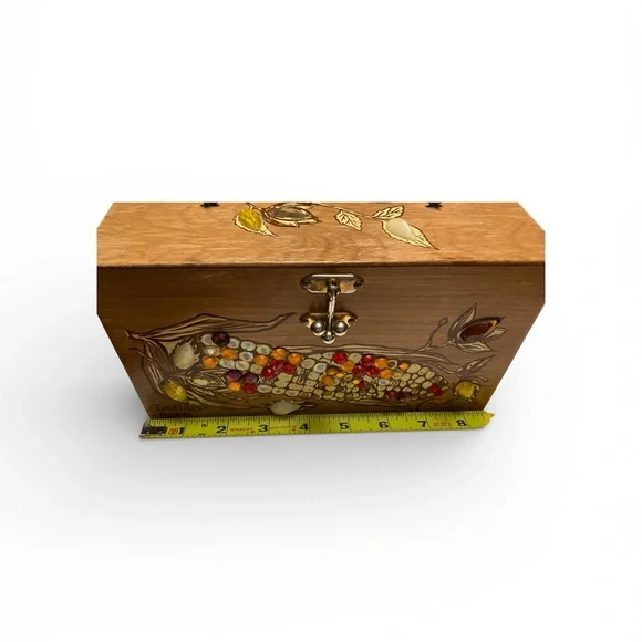 Vintage Enid Collins Texas Indian Corn Wood Box Purse Signed Mirror Inside - Picture 14 of 16